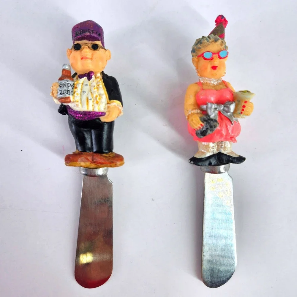 Boston Warehouse Party People Cheese Spreaders Set of 2 Stainless New Years Eve